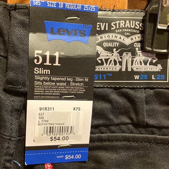 NWT 511 Slim Fit Black Boys Streetwear jeans. boys size 10 regular 25x25 - Picture 4 of 10